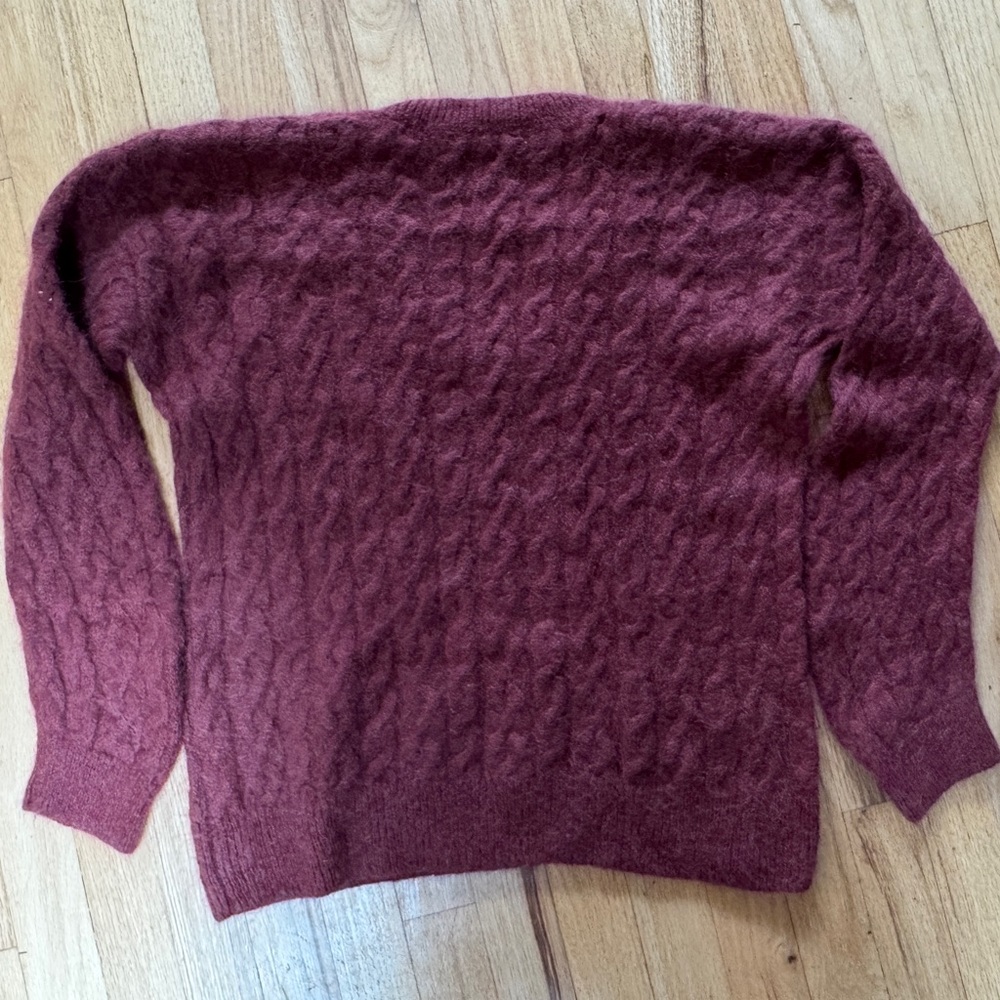 Gorgeous Vince V-Neck Alpaca Cable Knit Sweater Deep Mauve Pink Burgundy M - Picture 5 of 5